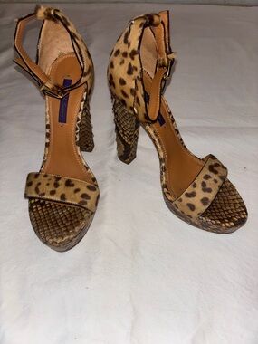 Ralph Lauren Purple Label Leopard Print Ankle-Strap High Heels 8.5